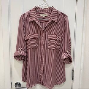 LOFT Red and White Striped Blouse